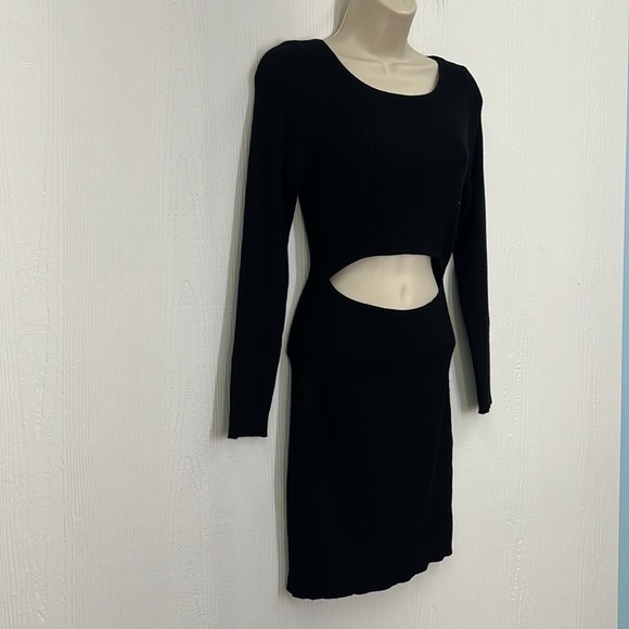 House Of Harlow 1960 - NWT Ribbed Long Sleeve Midriff Cutout Mini Dress Size M - Picture 3 of 10